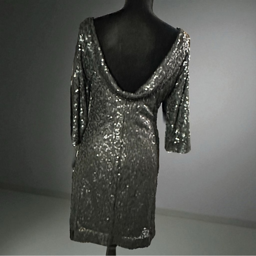 Jessica Simpson Black Sequin Long Sleeve Draped Back Mini Dress Sz 8 NWT - Picture 3 of 9